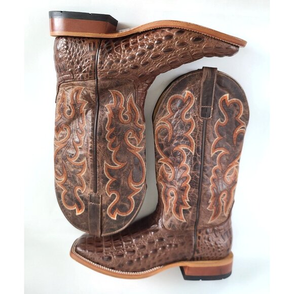 Horse Power Mens Nile Croc Print Western Boots Sq Toe Sz 10.5D Brown HP1070 FLAW main image 7